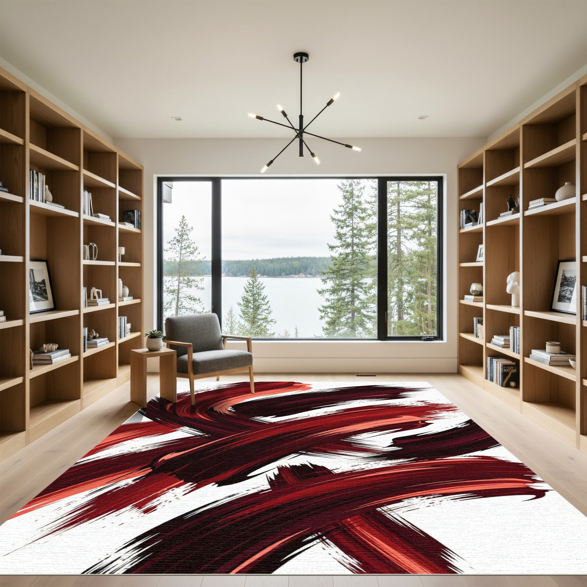 Bold Red Brush Stroke Abstraction Rug