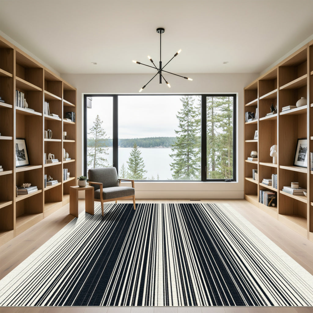 Modern Stark Black and White Stripe Rug