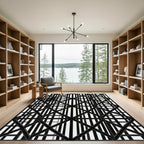 Monochromatic Black White Geometric Grid Rug