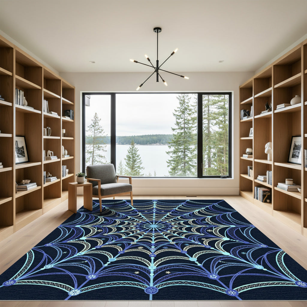 Celestial Blue Ornate Web Rug