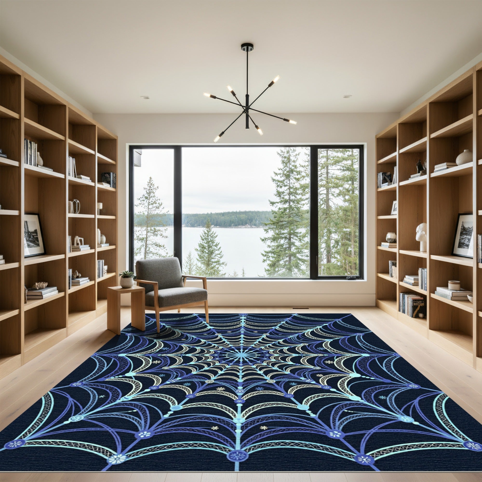 Celestial Blue Ornate Web Rug