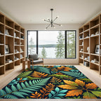 Botanical Fern and Autumn Leaf Collage Rug