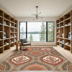 Vintage Peach Oval Floral Medallion Rug