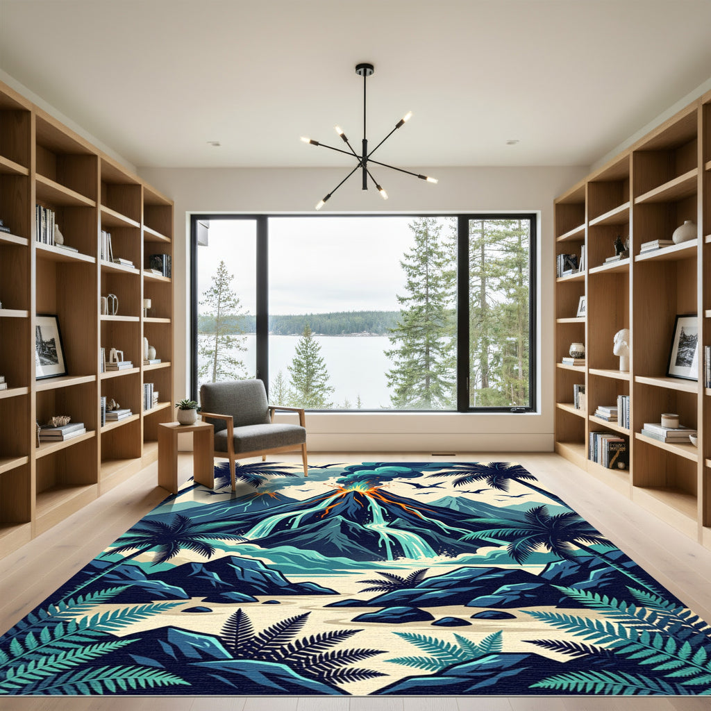 Volcanic Eruption Tropical Jungle Landscape Rug