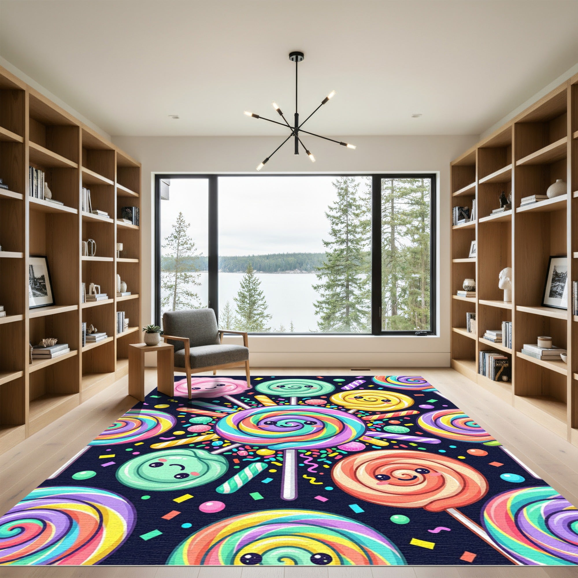 Colorful Whimsical Swirl Lollipop Candy Art Rug