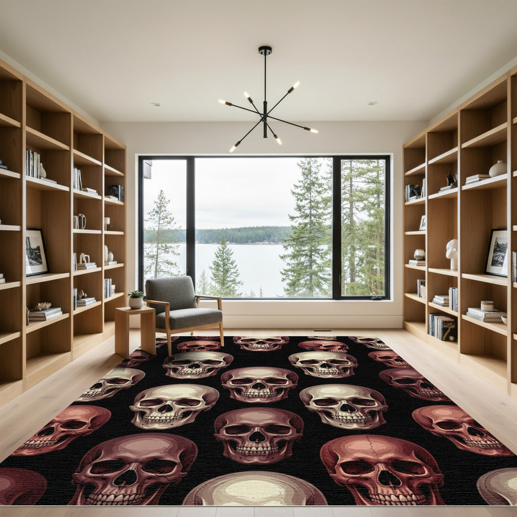 Gothic Beige and Brown Skull Mosaic Rug