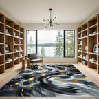 Black and White Marble Gold Swirl Rug