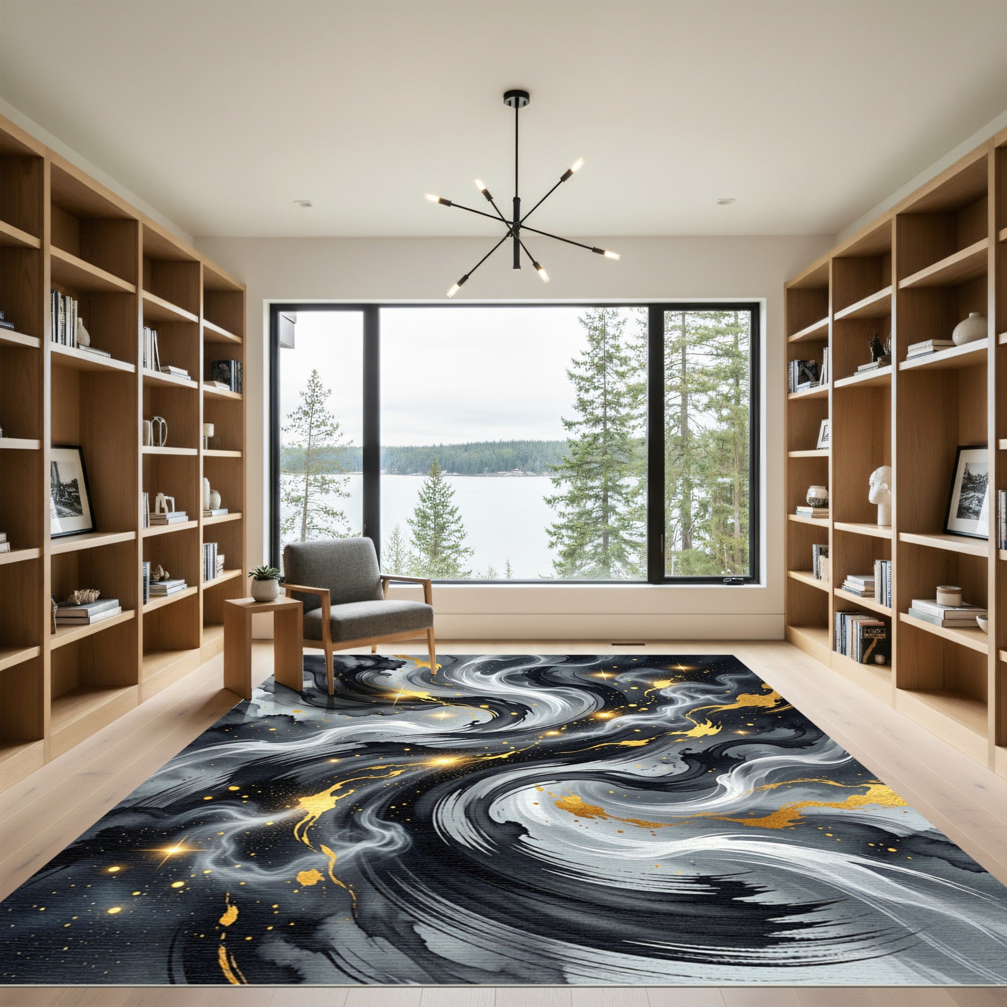 Black and White Marble Gold Swirl Rug