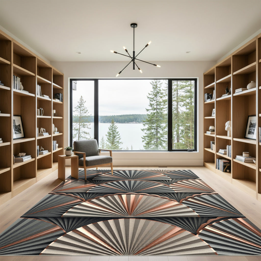 Art Deco Fan Metallic Accents Rug