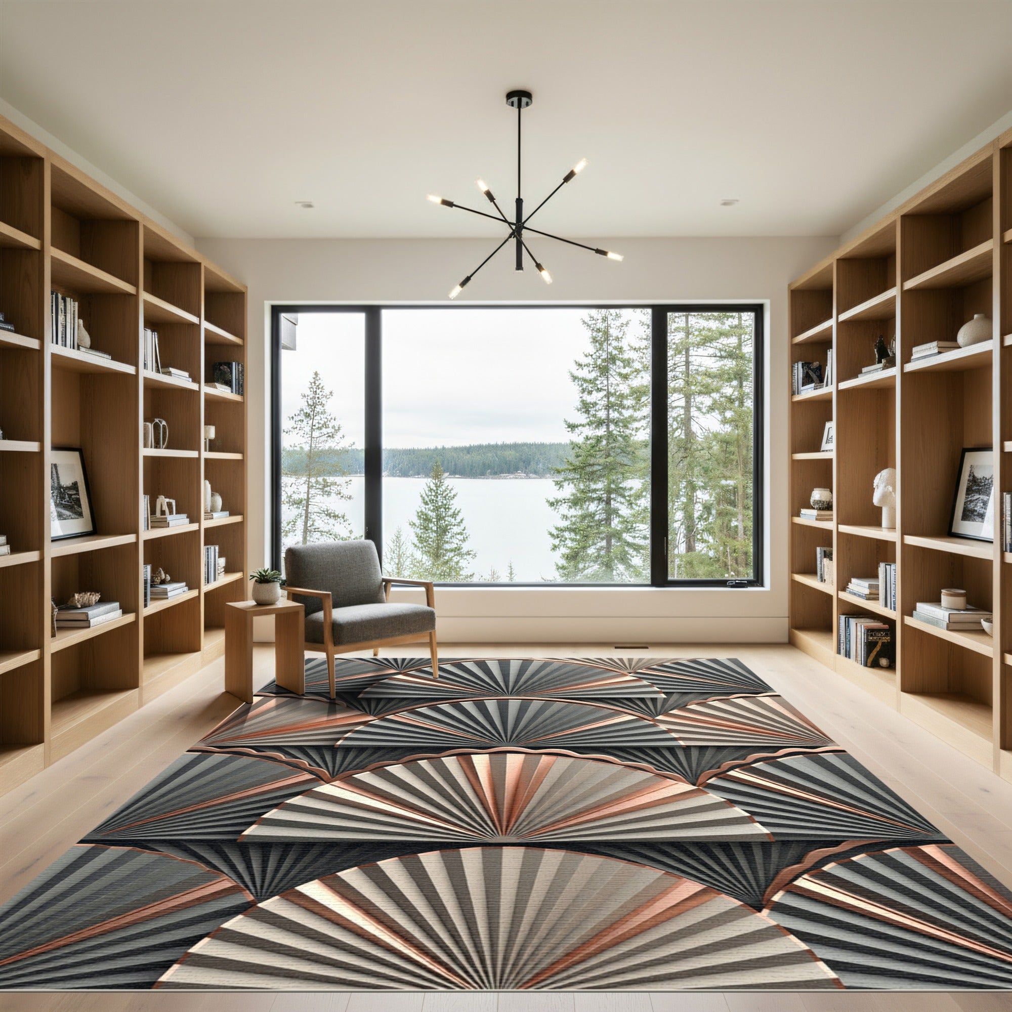 Art Deco Fan Metallic Accents Rug