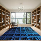 Bright Blue Geometric Shadow Grid Rug