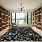 Monochromatic Floral Scroll Garden Rug