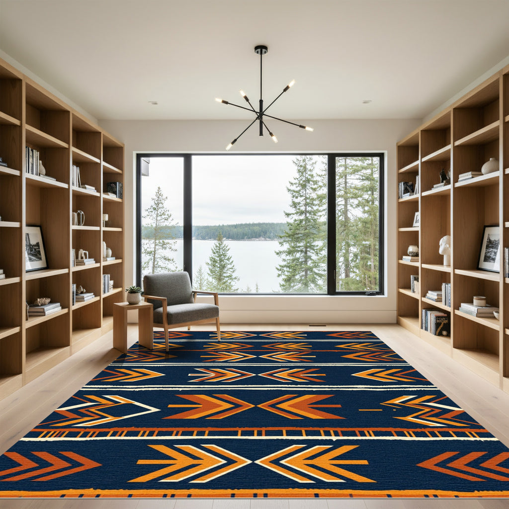 Earthy Navy Geometric Arrow Stripe Rug