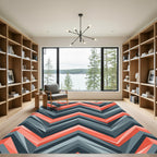 Geometric Coral and Slate Chevron Rug