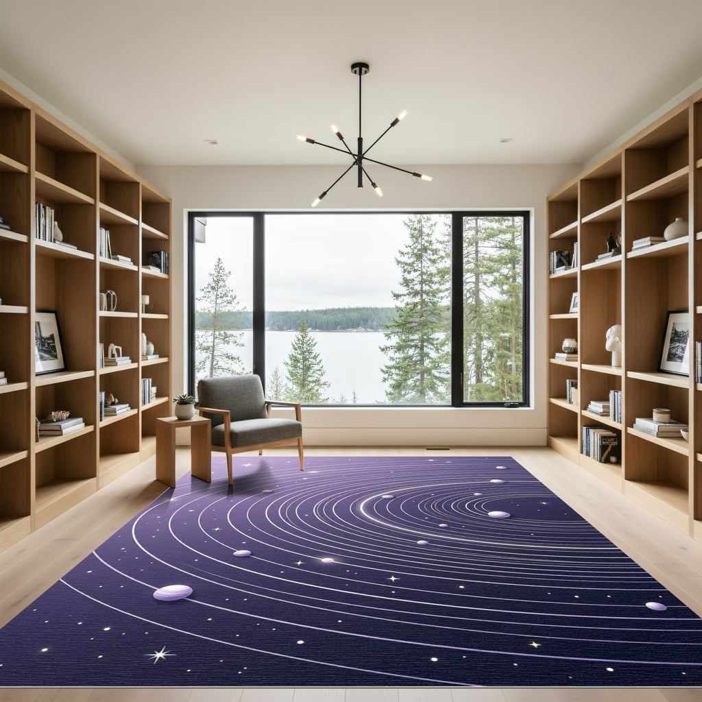 Celestial Night Sky Orbiting Planets Rug