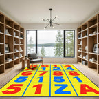Bold Yellow Red Blue Number Grid Rug