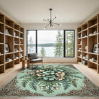 Vintage Aqua Floral Bouquet Illustration Rug