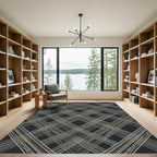 Art Deco Black and Gold Geometric Grid Rug