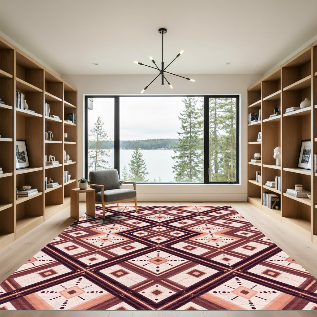 Terracotta Diamond Geometric Lattice Rug