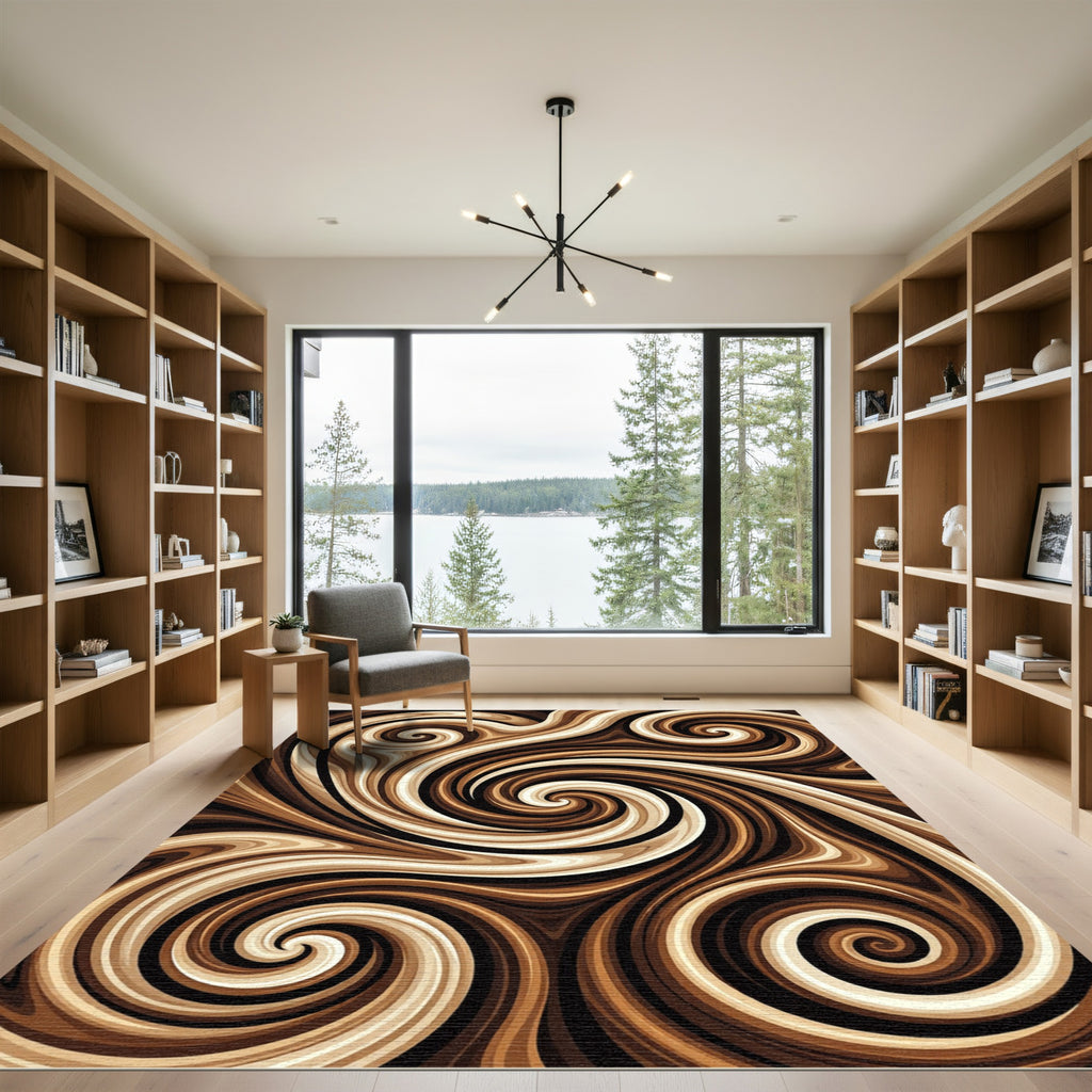 Brown Cream Swirl Abstract Rug