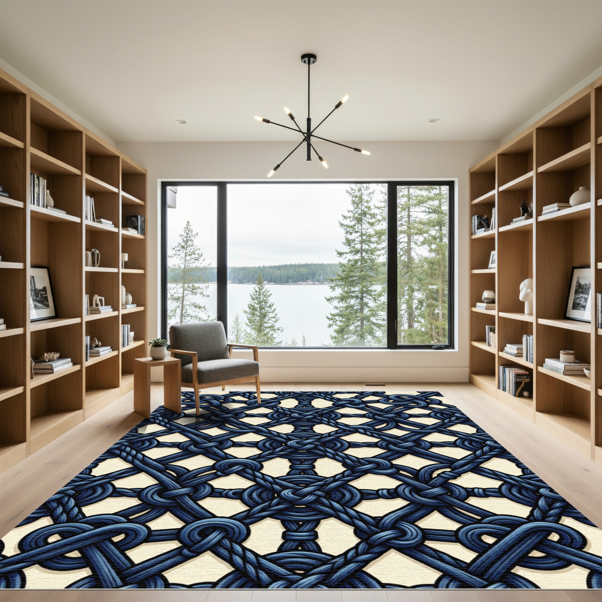 Deep Blue Nautical Knot Lattice Rug