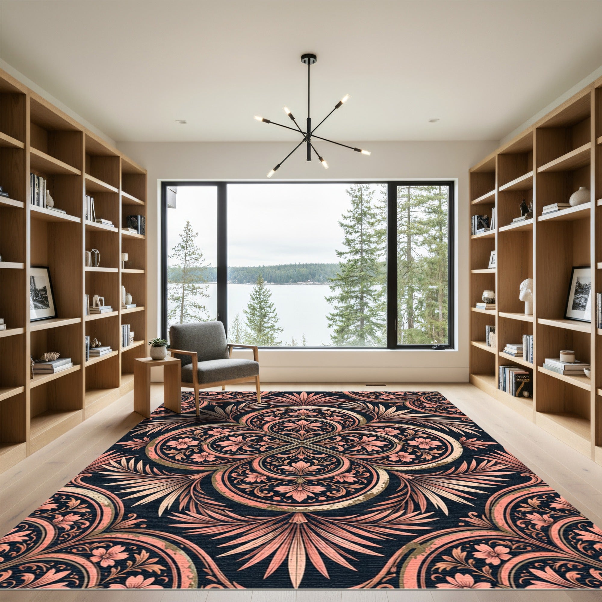 Coral Floral Medallion Dark Grand Rug