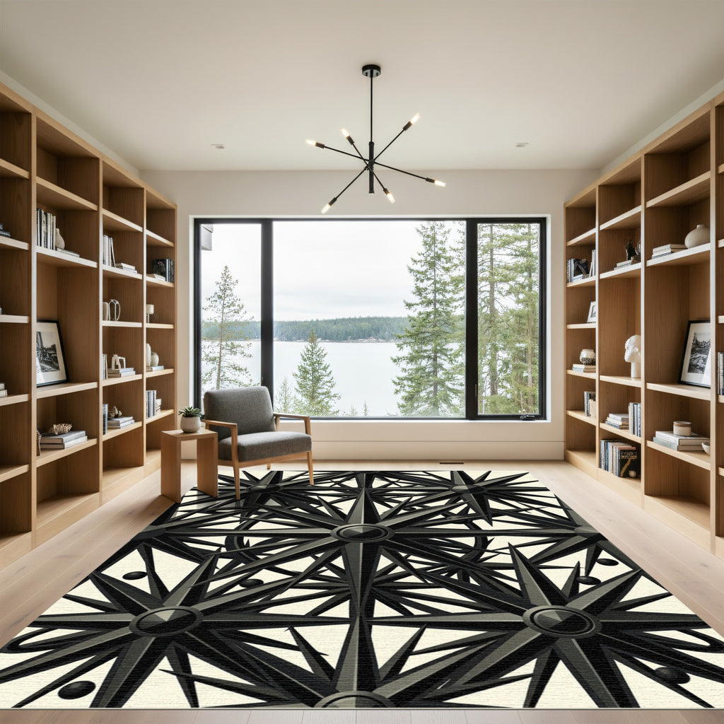 Monochrome Starburst Compass Arrangement Rug