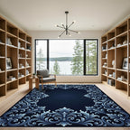 Elegant Dark Blue Acanthus Scrollwork Frame Rug