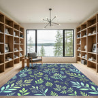 Botanical Sage Leaf Navy Background Rug