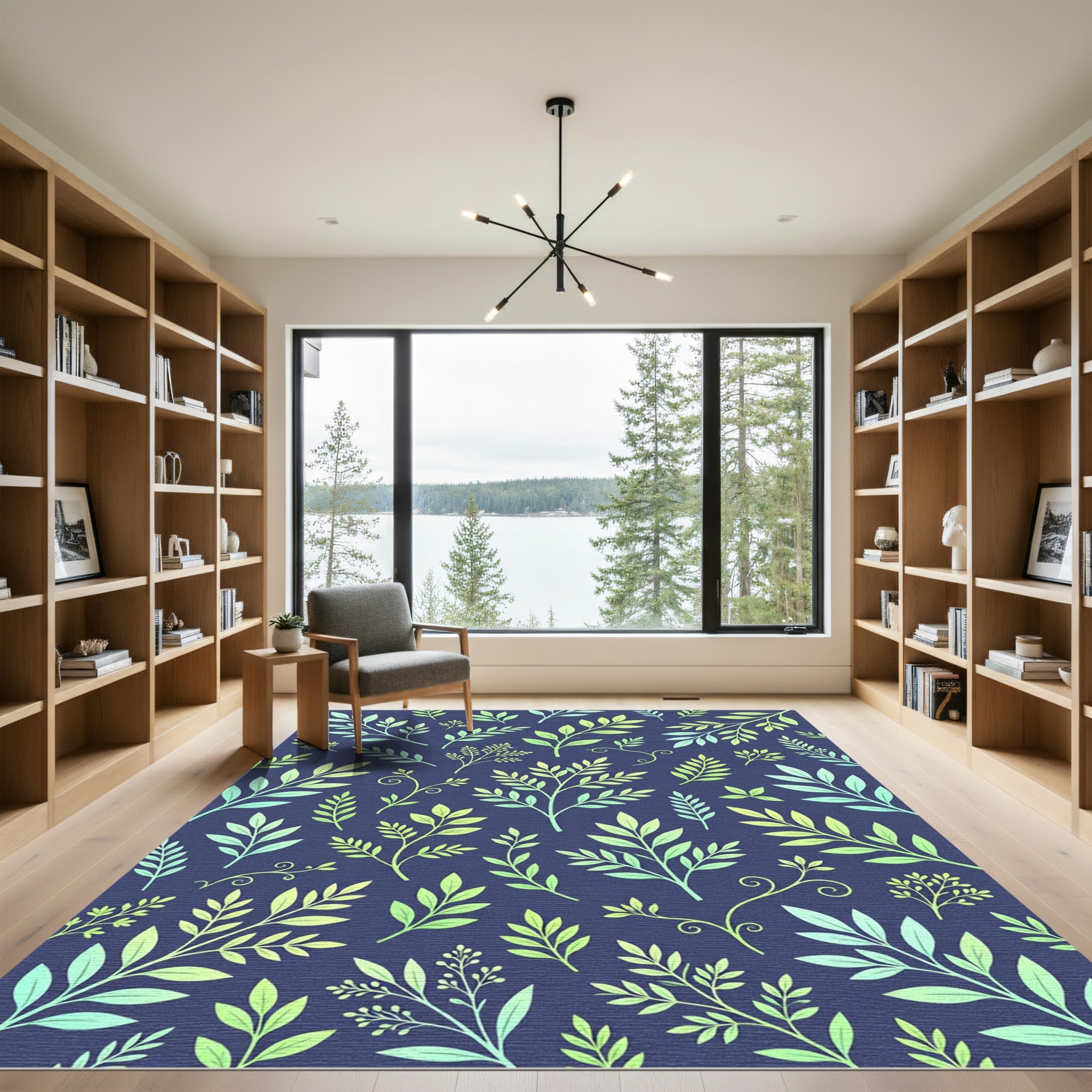Botanical Sage Leaf Navy Background Rug