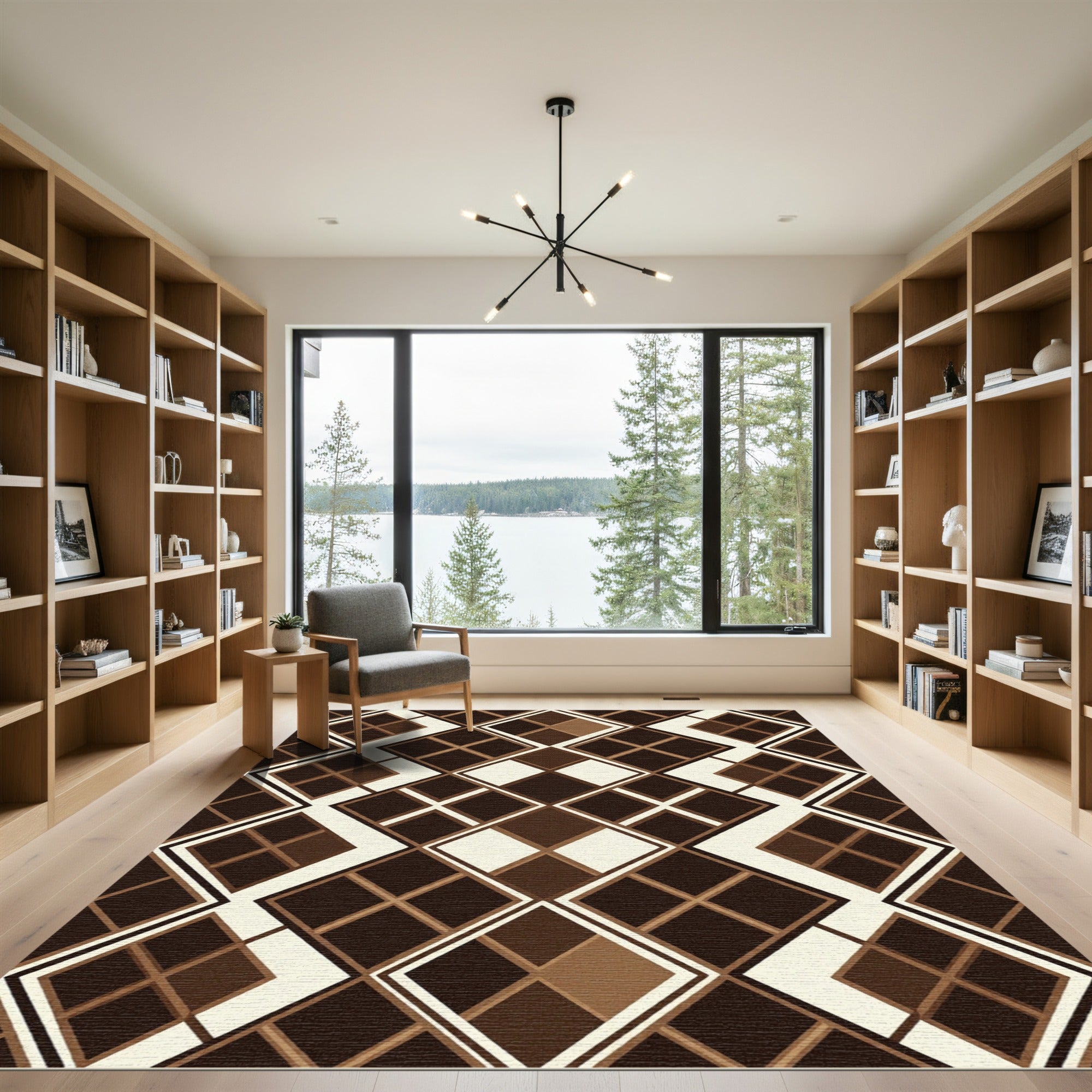 Chocolate Brown Geometric Diamond Layers Rug