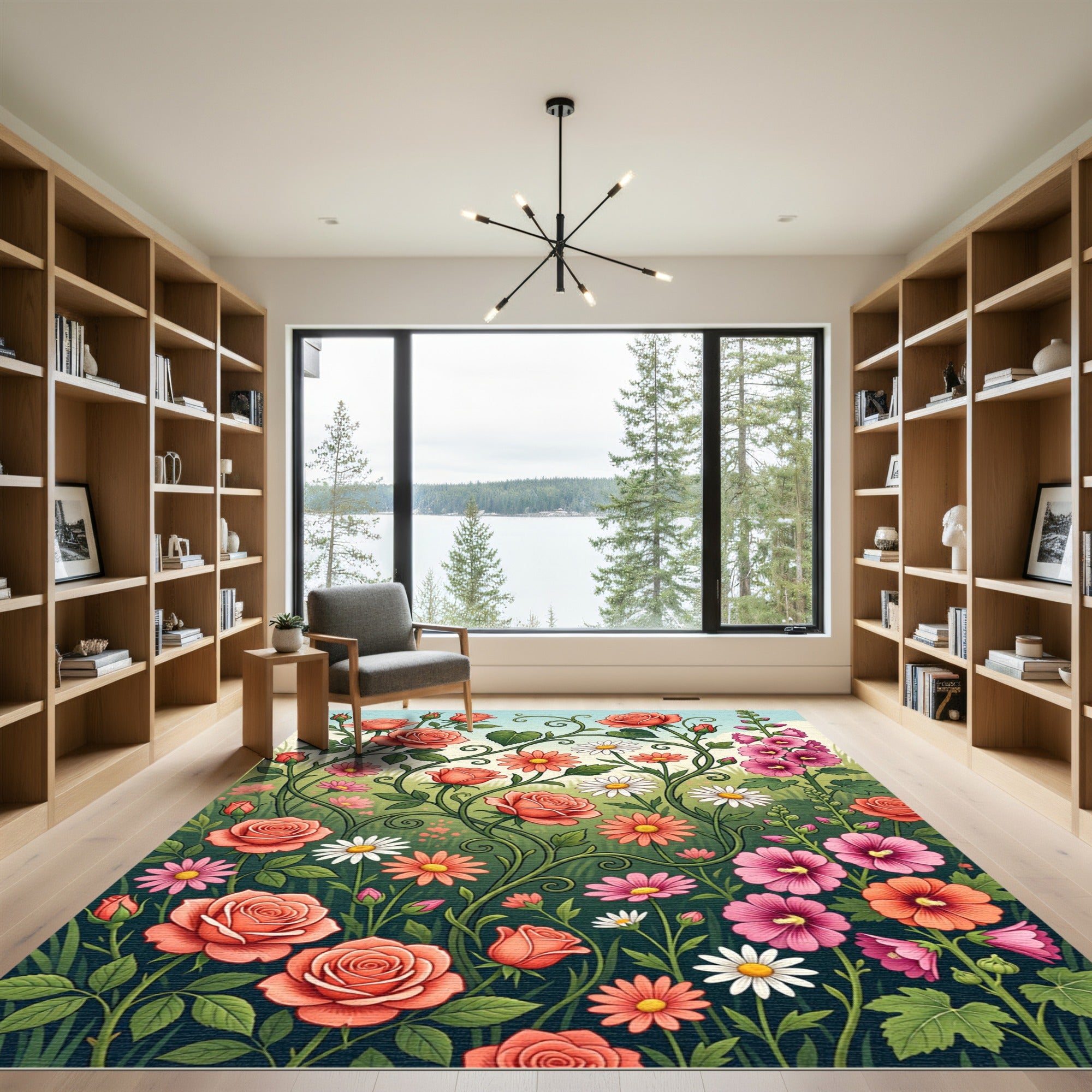 Vibrant Peach Rose Garden Meadow Rug