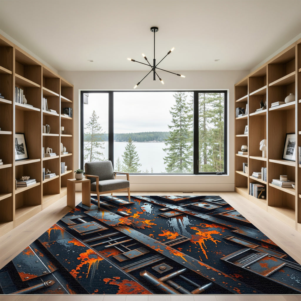 Industrial Grungy Metal Abstract Rug