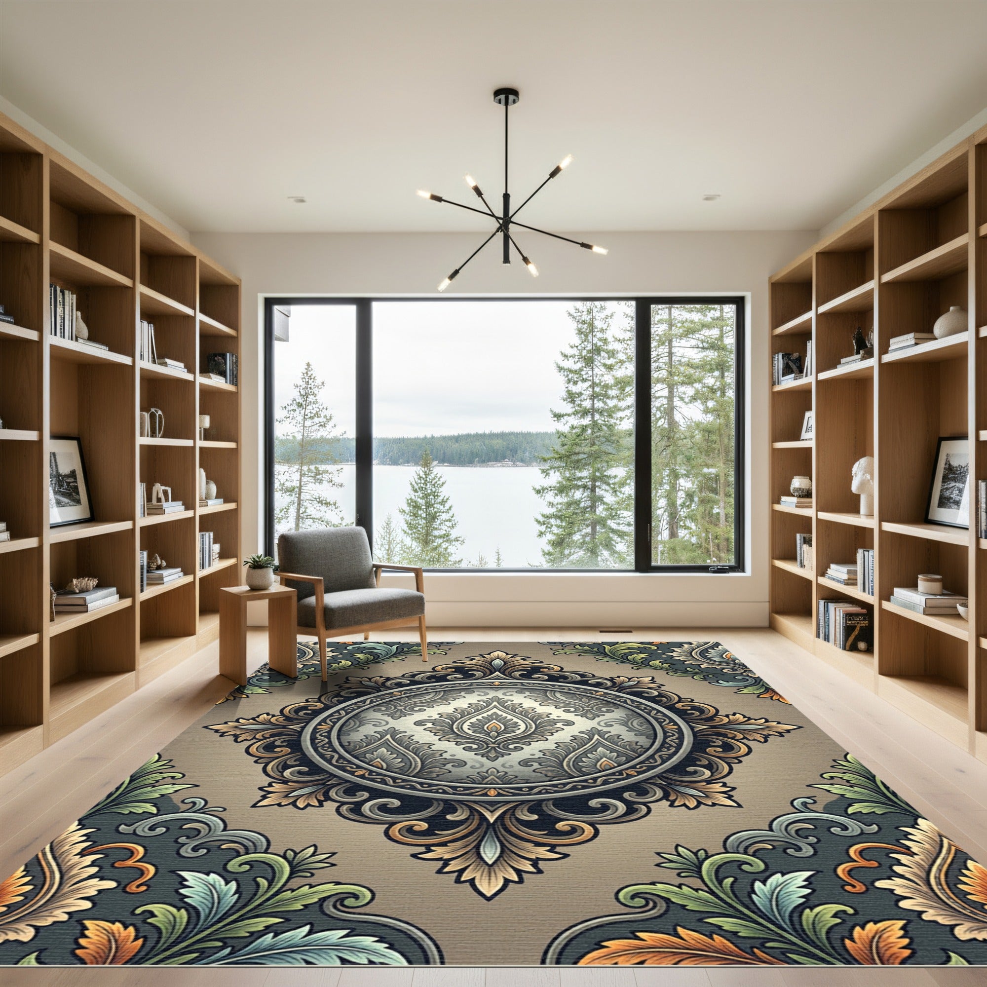 Antique Gold Green Floral Medallion Rug