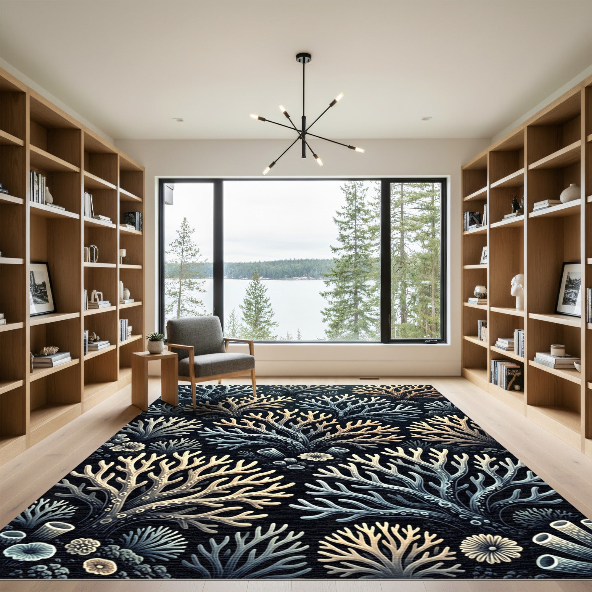 Marine Coral Branch Botanical Illustration Rug