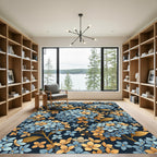 Vibrant Blue Yellow Hydrangea Botanical Rug