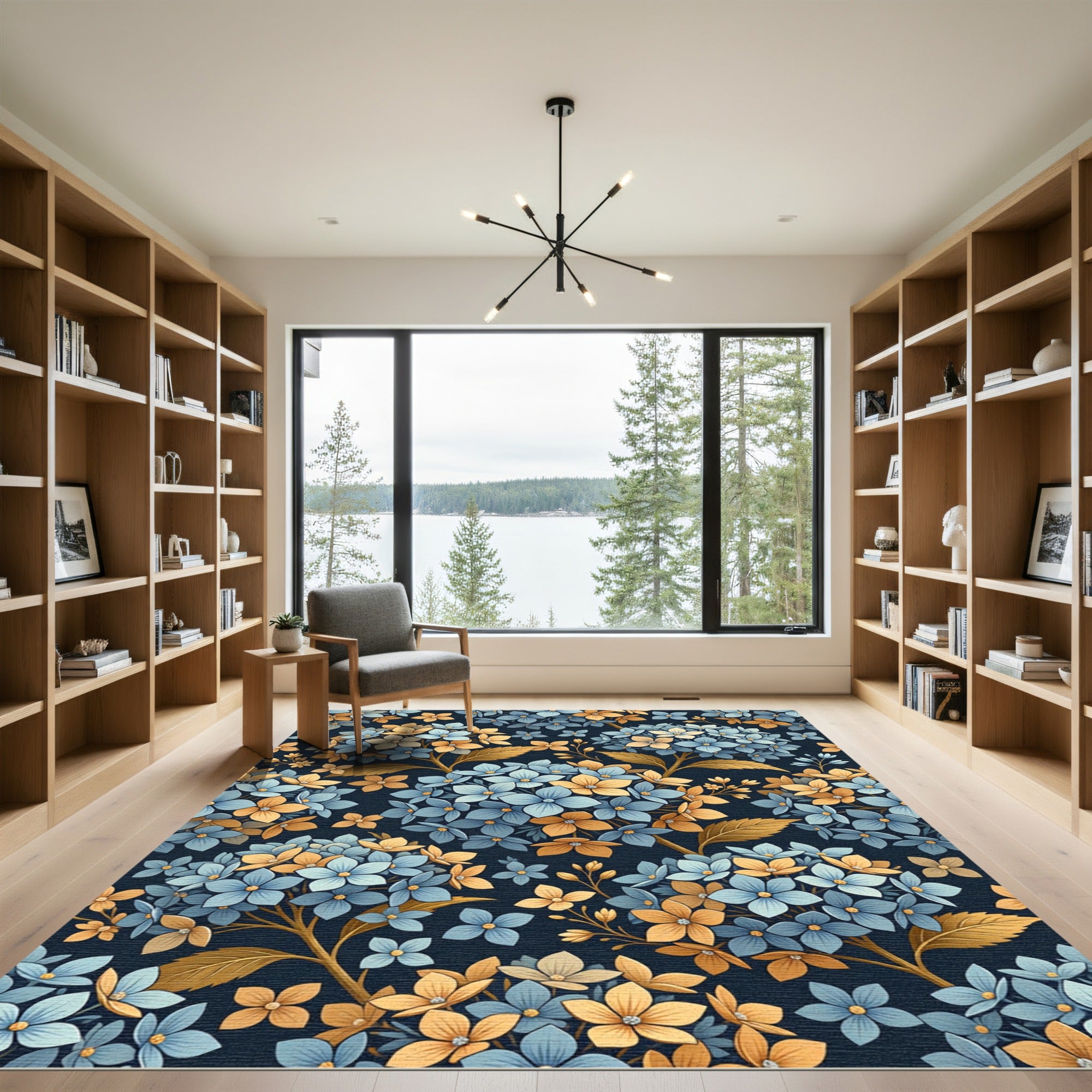 Vibrant Blue Yellow Hydrangea Botanical Rug