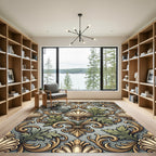 Ornate Sage and Gold Acanthus Scrollwork Rug