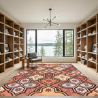 Terracotta Floral Geometric Tile Art Rug