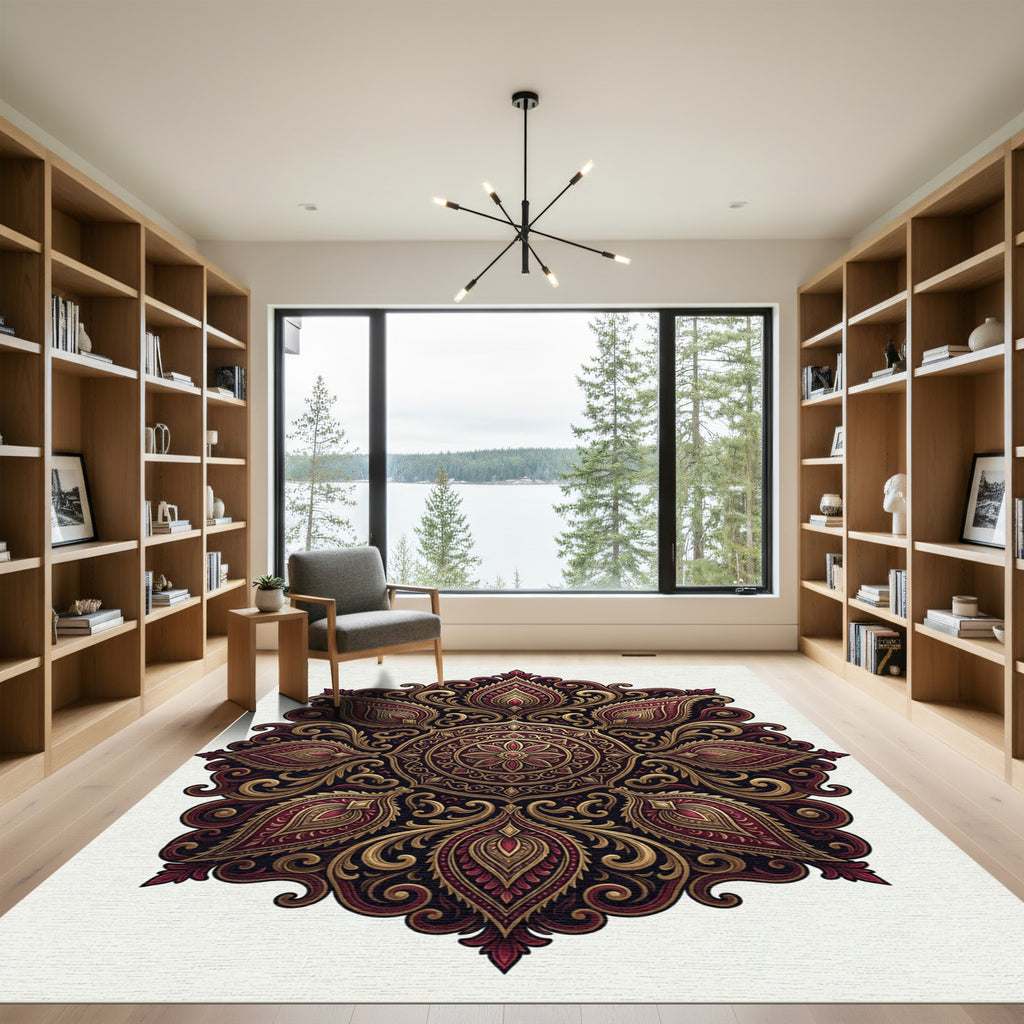 Elegant Crimson Gold Floral Medallion Rug