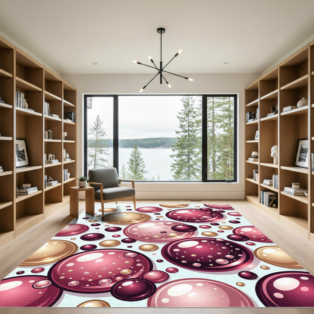 Modern Rose Gold and Burgundy Bubbles Rug