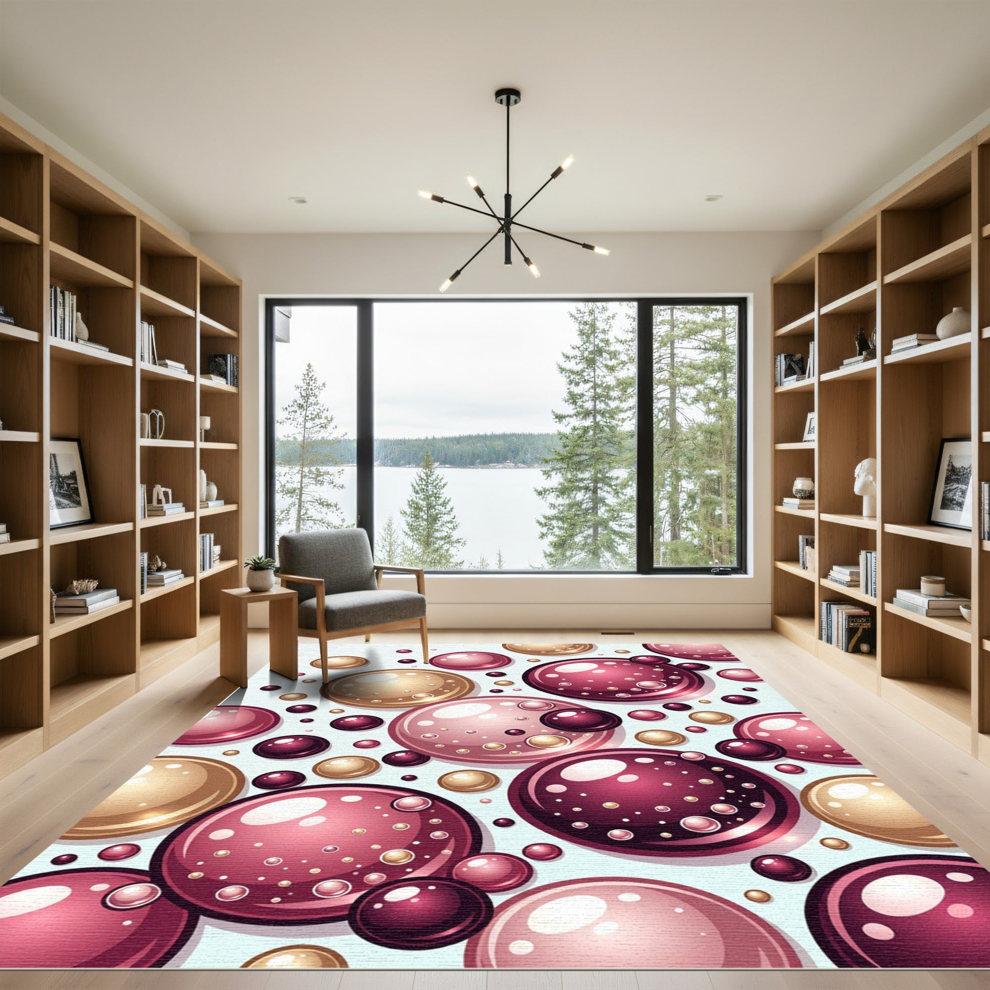 Modern Rose Gold and Burgundy Bubbles Rug