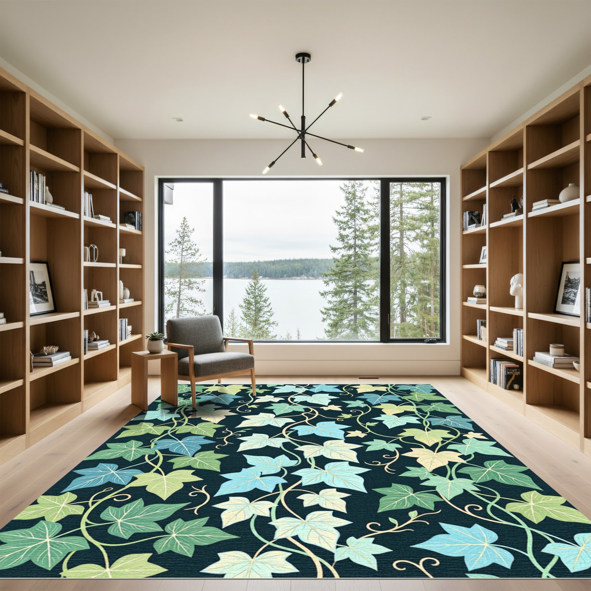 Ethereal Teal Ivy Leaf Botanical Rug