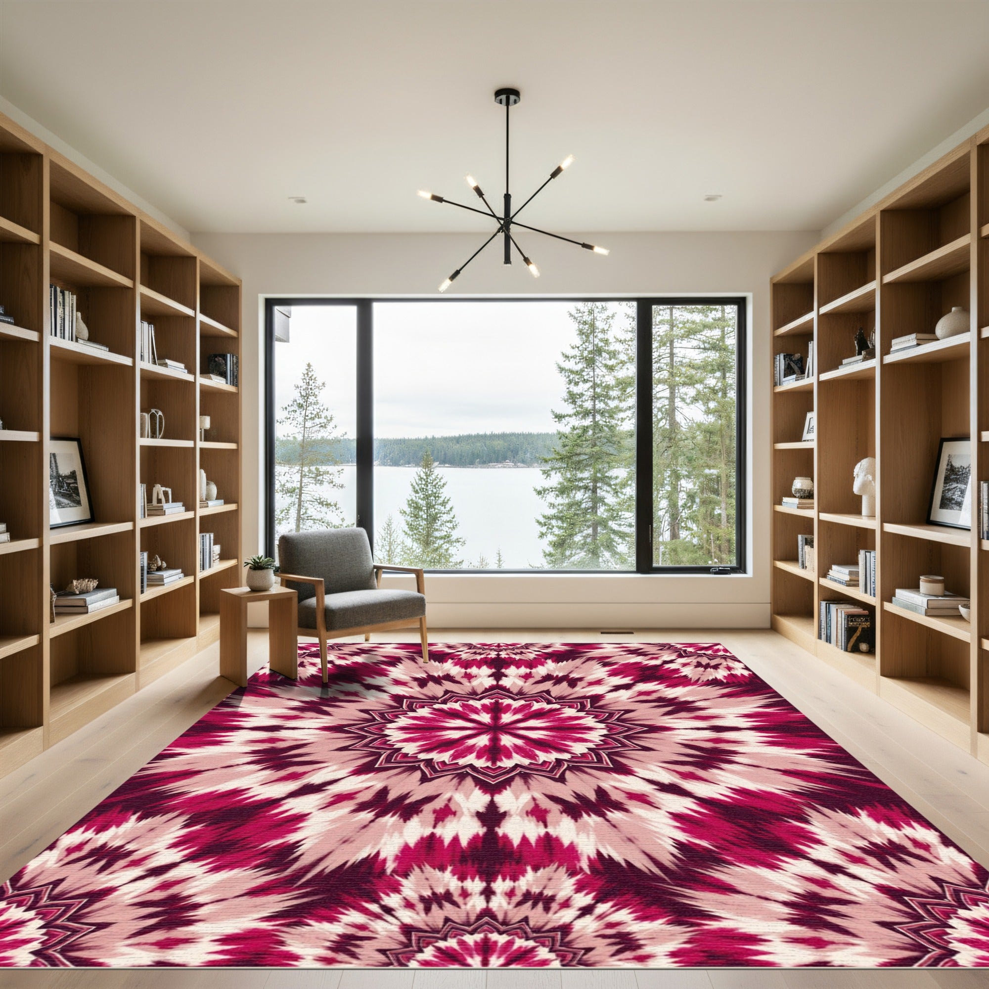 Crimson Rose Tie-Dye Mandala Rug