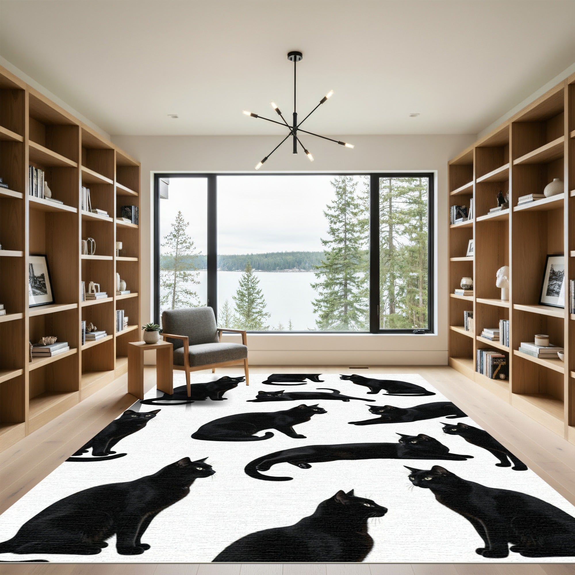 Black Cats Scattered Adorable Poses Rug