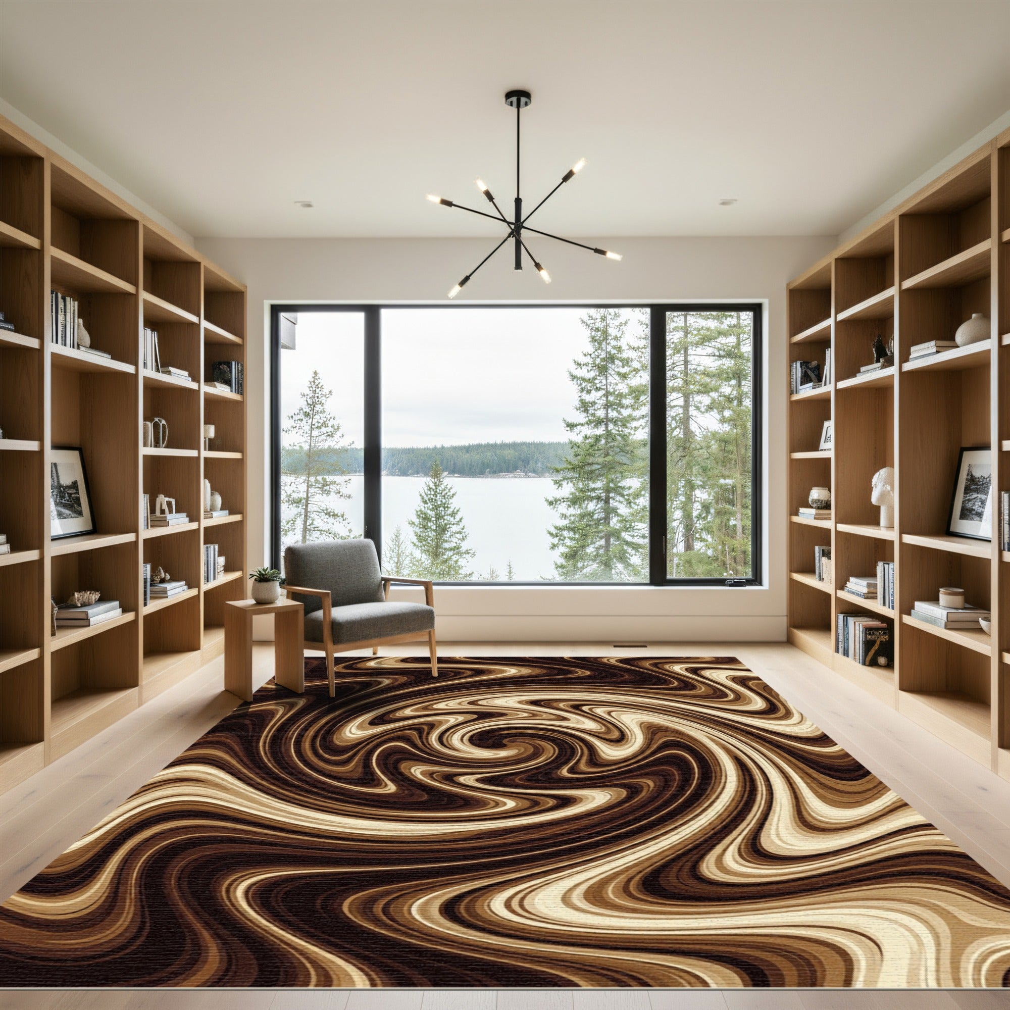 Brown Swirling Marble Abstract Rug