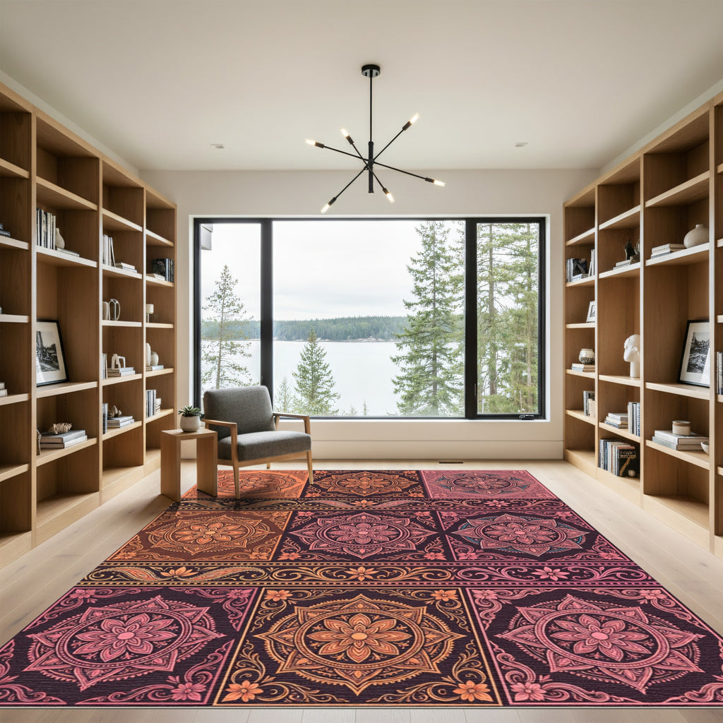 Warm Paisley Floral Medallion Squares Rug