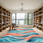 Abstract Teal and Coral Flowing Wave Rug