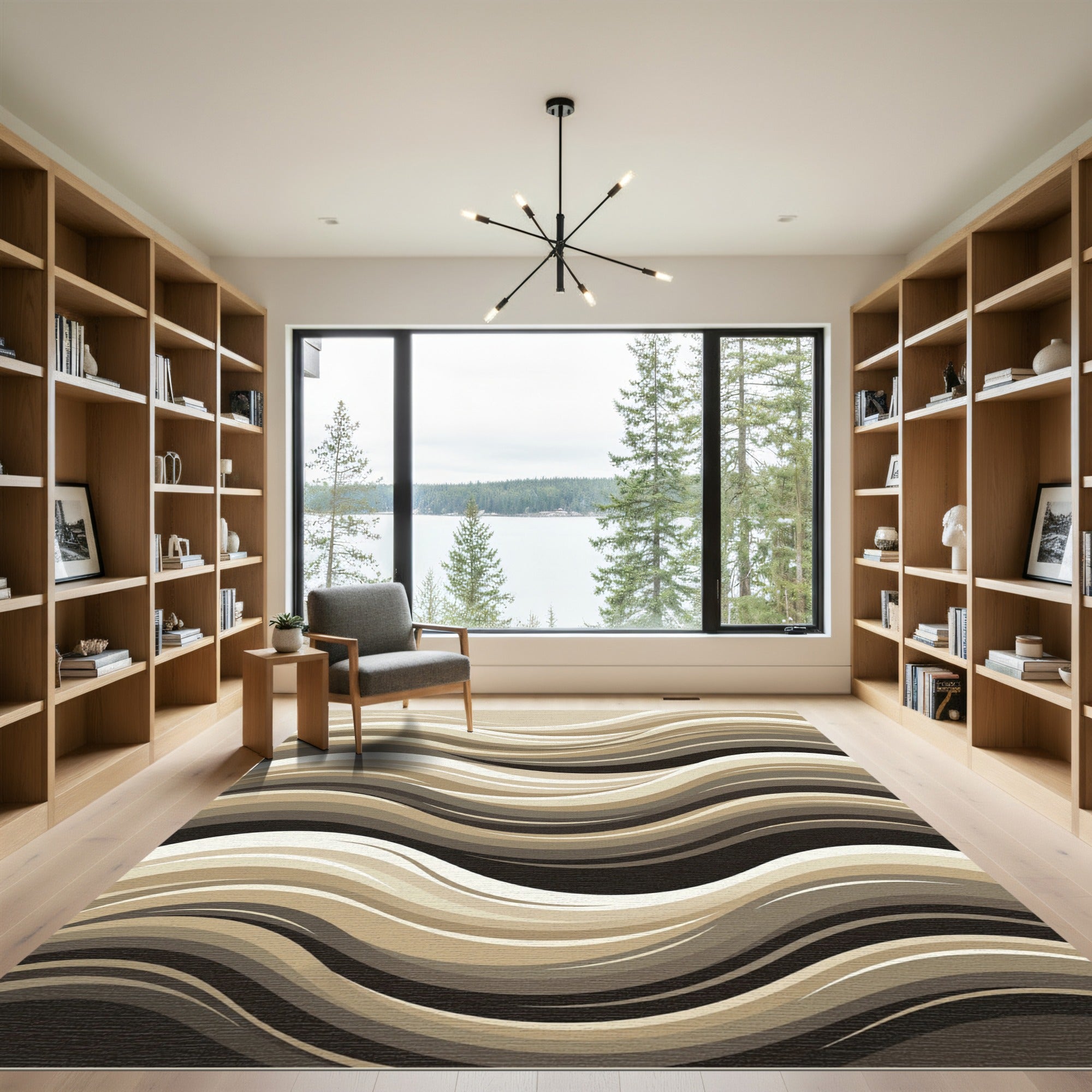Modern Neutral Flowing Abstract Wave Rug