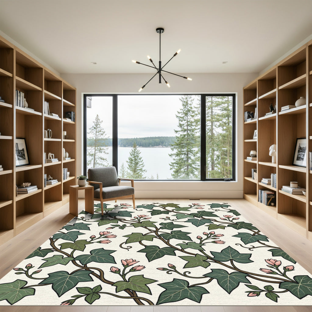 Green Ivy Pink Blossom Vines Rug